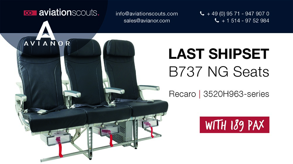 Never installed Recaro 3520H963-series Economy Class Seats with blue leather in high density for SALE!