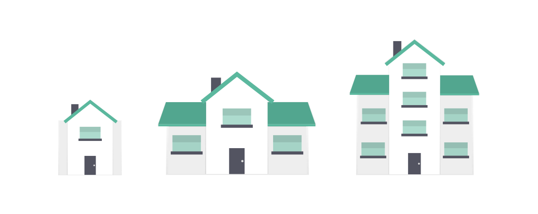 Eine Illustration von drei Häusern